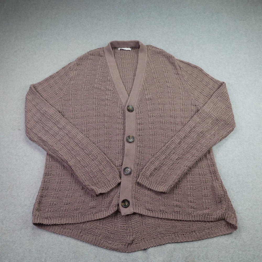 Zara Cardigan Womens M Mauve Brown Textured Knit Button Front